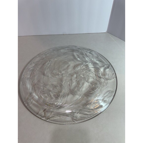 Clear Pressed Glass Tulip Serving Plate – 12” Floral Embossed Platter - Picture 3 of 3
